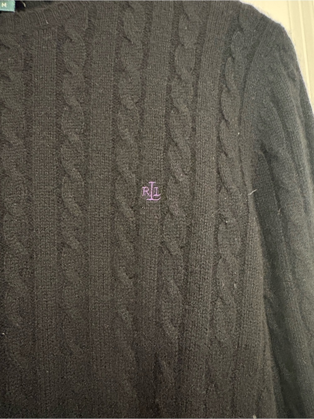 Lauren Ralph womens Black Cable Knit Crewneck Sweater - Picture 2 of 4